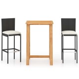 Cumpara ieftin Set mobilier bar de gradina cu perne, 3 piese, negru