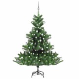 Cumpara ieftin Pom Craciun artificial brad Nordmann LED&amp;globuri verde, 180 cm
