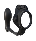 Inel de Penis cu Stimulator Anal cu Vibratii, Silicon, Negru