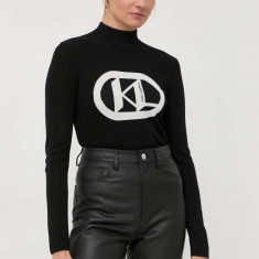 Karl Lagerfeld pulover femei, culoarea negru, light, cu turtleneck