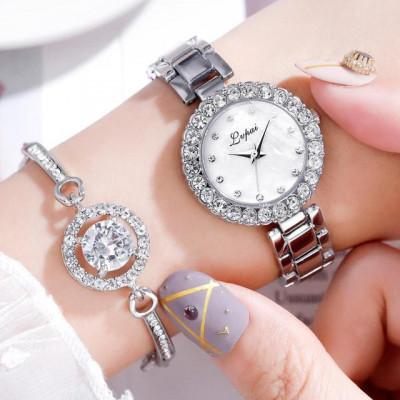 Set ceas de dama Lvpai Crystal argintiu cu o bratara foto