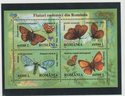 ROMANIA 2002 FLUTURI ENDEMICI Bloc 4 val. LP.1591 MNH** foto
