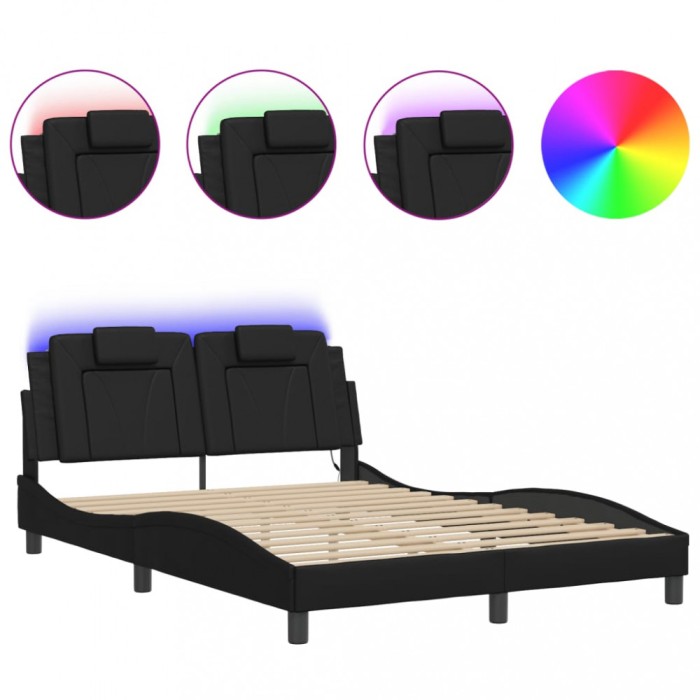 Cadru de pat, Viana, cu LED fara saltea, negru, 140x190 cm