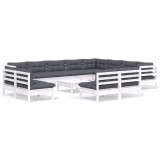 Set mobilier gradina cu perne, 13 piese, alb, lemn masiv pin