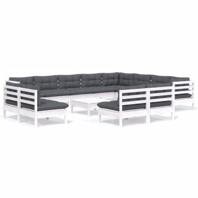 Set mobilier gradina cu perne, 13 piese, alb, lemn masiv pin foto