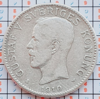 1011 Suedia 2 kronor 1910 Gustaf V (1907-1950) km 787 argint foto