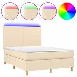 Cumpara ieftin Pat cu arcuri, saltea si LED, crem, 140x200 cm, textil