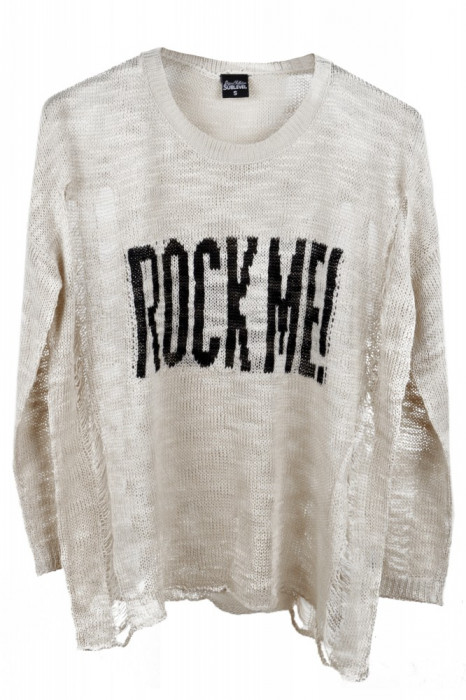 Pulover dama Rock Me Sublevel, tricotat, Crem