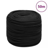 VidaXL Fr&acirc;nghie de barcă, negru complet, 6 mm, 50 m, polipropilenă