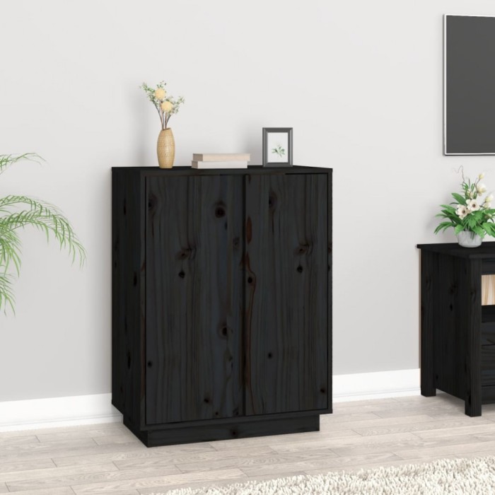 vidaXL Servantă, negru, 60x35x80 cm, lemn masiv de pin 814493