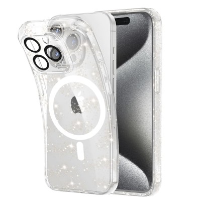 Husa sclipici iPhone 15 Pro Max Techsuit SparkleSkin MagSafe, transparenta foto