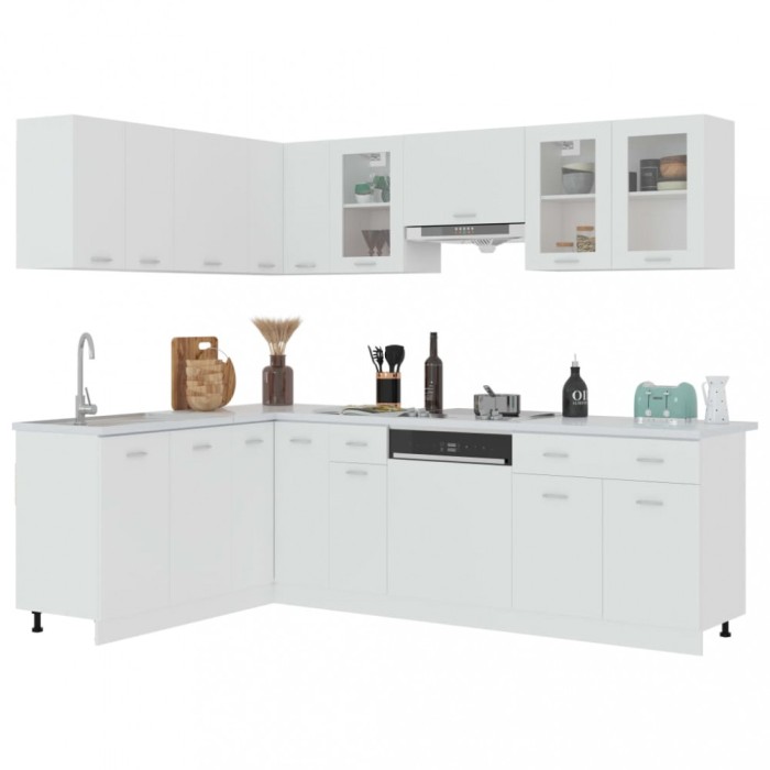 Set dulapuri de bucatarie, Lyon, 11 piese, alb, PAL