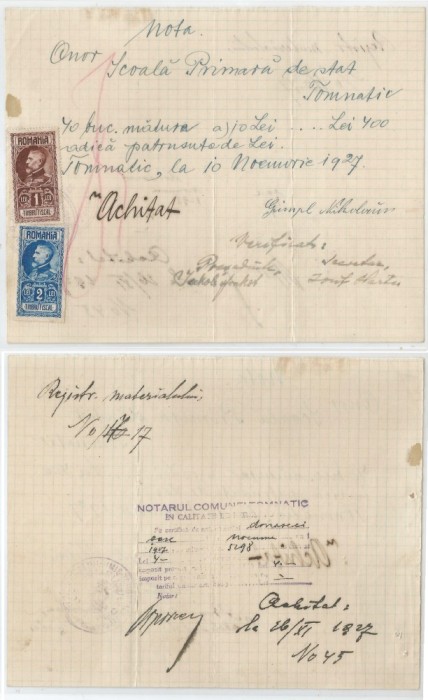 Romania, Scoala Primara, Nota, Tomnatic, 1927