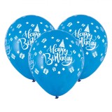 Set Baloane Ziua De Naștere, Latex, Imprimeu Happy Birthday, Albastru, 10 Bucăți, Oem
