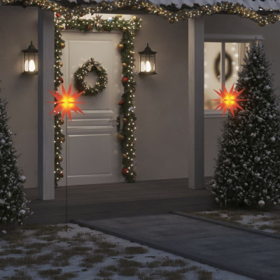 vidaXL Lumini de Crăciun cu LED/țăruș, 3 buc., roșu, 57 cm, pliabil foto