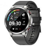 Cumpara ieftin Smartwatch iSEN Watch W11, Silver cu bratara neagra de silicon, Monitorizare functii vitale, ECG, Glicemie, HD 1.32 , Bt v5.1, IP67, 230 mAh