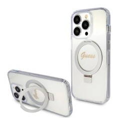 Husa Guess iPhone 15 Pro Ring Stand Script Glitter MagSafe, transparenta, GUHMP15LHRSGSD foto