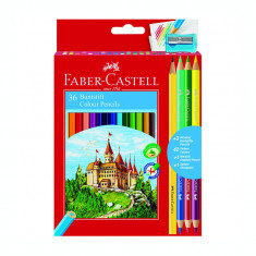 Creioane colorate 36 culori Faber Castell + ascutitoare, 3 creioane bicolore si 1 creion grafit 110336 foto