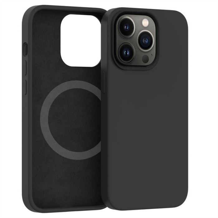 Husa protectie flippy pentru iphone 14 mag safe, 2 in 1 incarcare si magnet, soft silicone, negru