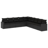 Cumpara ieftin Set mobilier de gradina cu perne, 9 piese, negru, poliratan