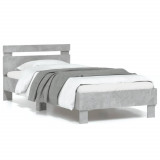 VidaXL Cadru de pat cu tăblie și lumini LED, gri beton, 90x190 cm