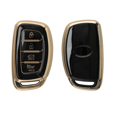 Husa Cheie Auto Kwmobile pentru Hyundai 4 Butoane, Negru/Auriu, Silicon, KWM0000255Z001C foto