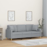 VidaXL Canapea cu 3 locuri cu pernuțe, gri deschis, 180 cm, textil 3200917