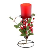 Suport metalic pentru lumanare cu decor de fructe rosii