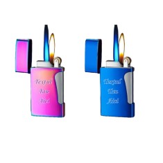 Bricheta Metalica Double Flame, Personalizata cu Textul Tau, Reincarcabila Cu Gaz, Cu Capac, Antivant, 7 Cm