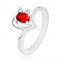 Inel lucios de culoare argintie, contur de inimă, zirconiu roşu şi zirconii transparente - Marime inel: 57