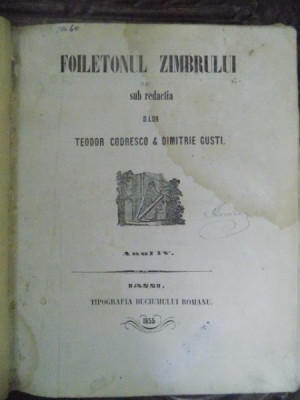 FOILETONUL ZIMBRULUI, ANUL IV, IASI 1855 foto