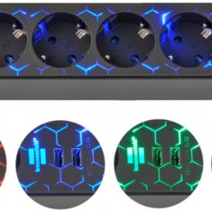 Prelungitor Brennenstuhl Gaming GSL 05 USB, 5 prize, 2 USB, 2.4A, Iluminare LED, 1,5m Buton On Off, Incarcare rapida