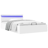vidaXL Cadru pat hidraulic ladă cu LED alb 140x200 cm piele ecologică 285549