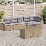 Cumpara ieftin Set de dining pentru grădină cu 8 piese, cu perne, bej, rattan poliesteric