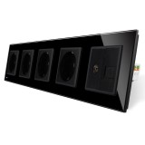 Priză Cvintuplă Livolo &Icirc;ncastrată Sticlă Neagră Contact Protecție 16A IP20 VL-C7C5EU/VC-12