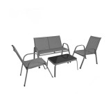 Cumpara ieftin Set mobilier pentru balcon si terasa, canapea 2 locuri, 2 scaune si masuta cu blat din sticla securizata, cadru metalic, gri