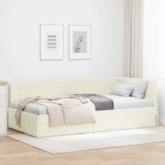 vidaXL Cadru de pat colțar cu headboard Crem 100 x 200 cm Catifea