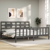 Cumpara ieftin Cadru pat cu tăblie 200x200 cm, gri, lemn masiv