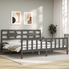 vidaXL Cadru pat cu tăblie 200x200 cm, gri, lemn masiv 3192578