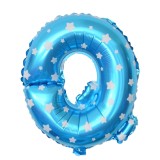 Balon folie metalizata litera q, flippy, 40 cm, cu imprimeu stelute, umflati cu heliu sau aer, ambalaj individual, pai inclus, albastru