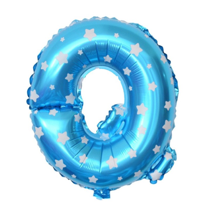 Balon folie metalizata litera q, flippy, 40 cm, cu imprimeu stelute, umflati cu heliu sau aer, ambalaj individual, pai inclus, albastru