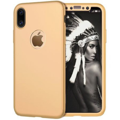 Husa GloMax FullBody Gold pentru Apple iPhone X cu folie de sticla inclusa foto