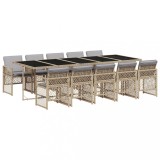 Set mobilier de gradina cu perne, 11 piese, bej, poliratan