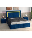 Pat Tapitat Ianis Albastru + Saltea Lux Ortopedica + Noptiere Tapitate 140x200cm