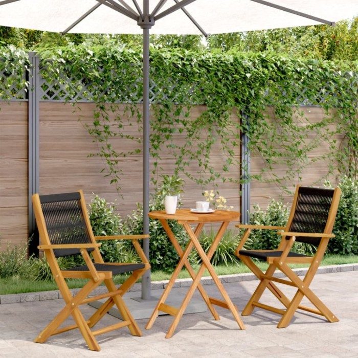 Set mobilier bistro, 3 piese, negru, polipropilenă lemn masiv