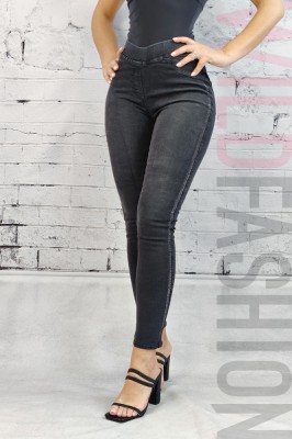 L883RR-1 Blugi tip colanti din material elastic accesorizat cu strasuri pe laterale foto