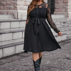 Rochie mini, plisata, cu maneci lungi, transparente, negru, dama, Shein