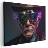 Tablou canvas portret batran cu ochelari VR, mov, maro 1121 Tablou canvas pe panza CU RAMA 60x90 cm