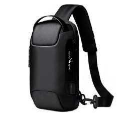 Geanta crossbody de umar sau de mana, cu suport incarcare USB, buzunar antifurt, impermeabila, negru foto