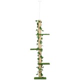 PawHut St&acirc;lp &Icirc;nalt pentru Pisici cu Tijă de Tensionare din Iută cu Frunze, 37x21x202-242 cm, Verde | Aosom Romania